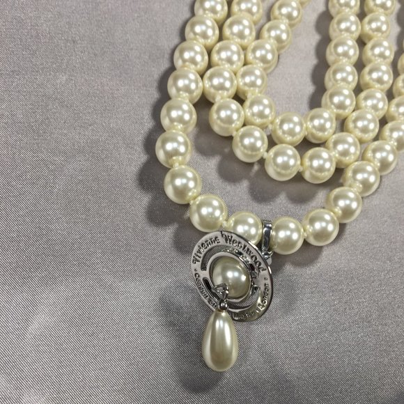 Vivienne Westwood Drop Pearl Silver Necklace - Picture 3 of 6